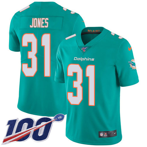 Miami Dolphins #31 Byron Jones Aqua Green Team Color Men Stitched NFL 100th Season Vapor Untouchable Limited Jersey